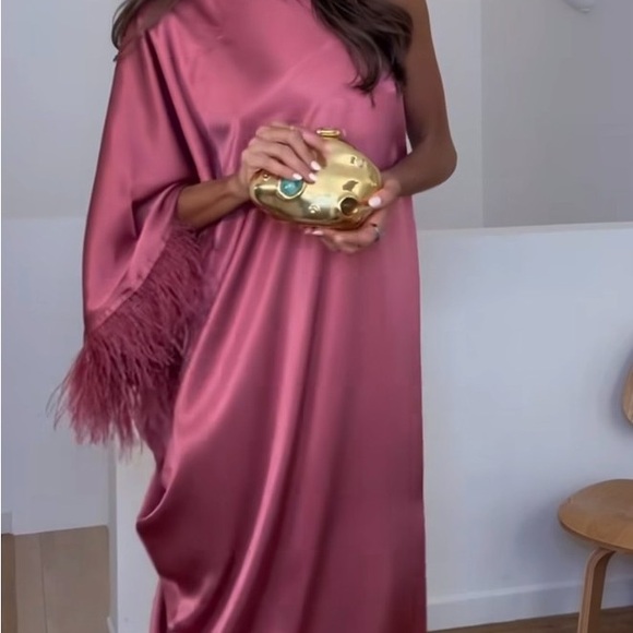 Pink Zara Feathered Satin Dress - Picture 6 of 7